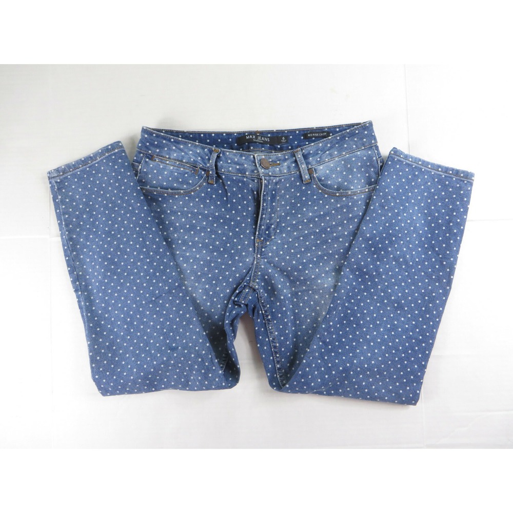 Womens Max Jeans Polka Dot Mid Rise Crop Skinny Ankle Size 6 Actual 33x26